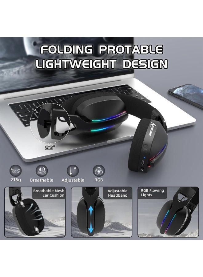 Attack Shark L90 RGB Wireless Gaming Headset for PS4/PS5/PC/Xbox,2.4Ghz Bluetooth Gaming Headphone with Mic,Lightweight,Foldable,Customize via Software - Black - Image 5